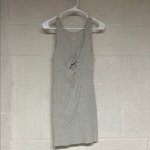 Aerie Ribbed Cut Out Knotted Sleeveless V Neck Gray Mini Dress Women Size S